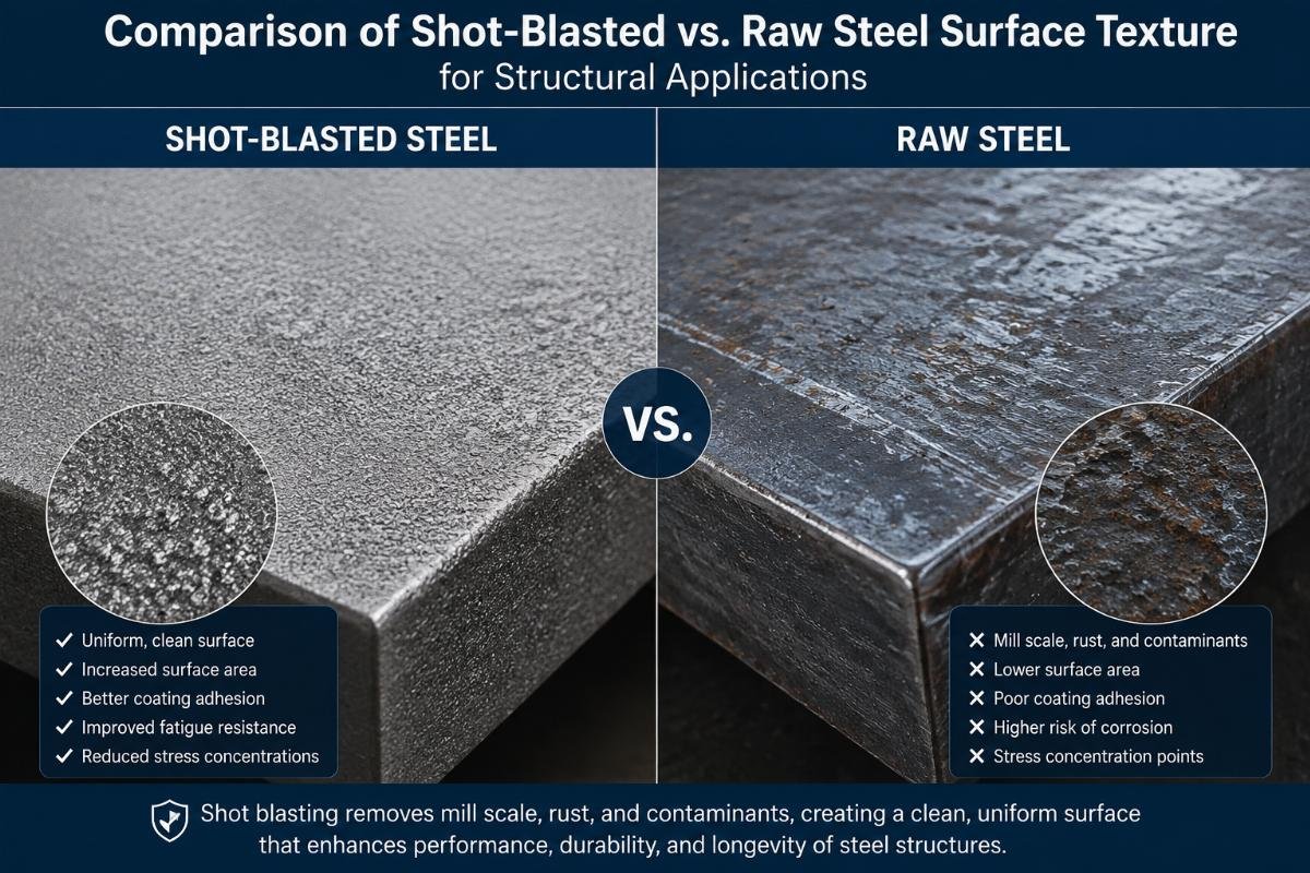 Comparison of shot-blasted vs. raw steel surface texture for structural applications