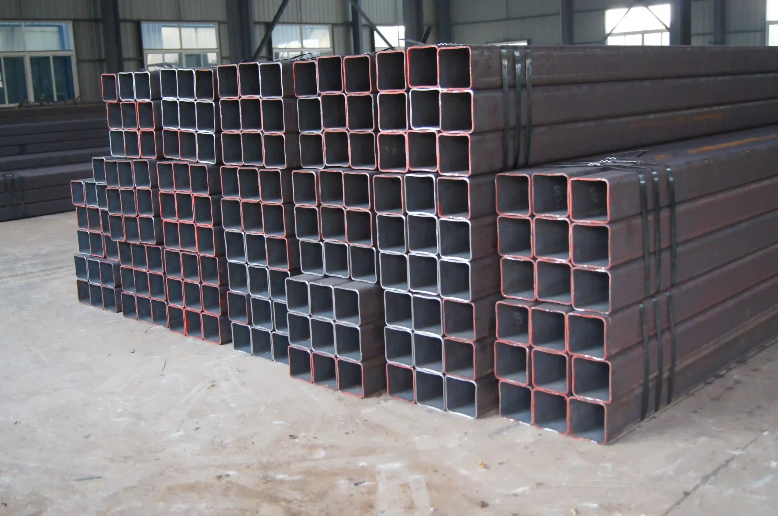 Steel tube inventory inside the SD XJY Steel warehouse